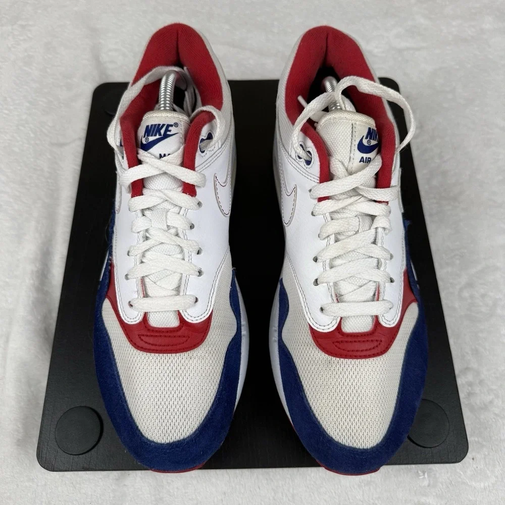 Nike Air Max 1 White Red Blue USA‎ (CJ9927-100) Men's 10.5 M Suede Mesh Leather